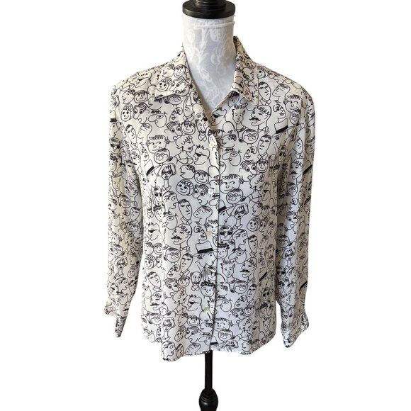 Le Caviar Womens Vintage People Print Blouse Long Sleeve Rare Small Shoulder Pad - Picture 1 of 5